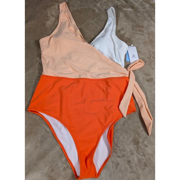 Cupshe Bathing Swim Suit Plus Size 2X XX XXL Peach Orange White One Piece New - Picture 1 of 3